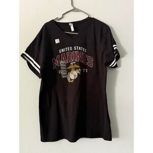 US Marines Black T-Shirt XX-Large V-Neck Graphic Striped Sleeve, NEW WITH TAGS